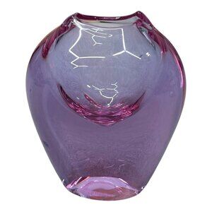 Bohemia Crystal Vase Handcrafted In Czech Republic 4.25” Purple & Pink Art Glass